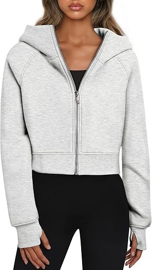 Womens Zip Up Hoodies Jackets Cropped Sweatshirts Fleece Fall Outfits Casual Comfy Y2k Tops Winter Clothes 2033